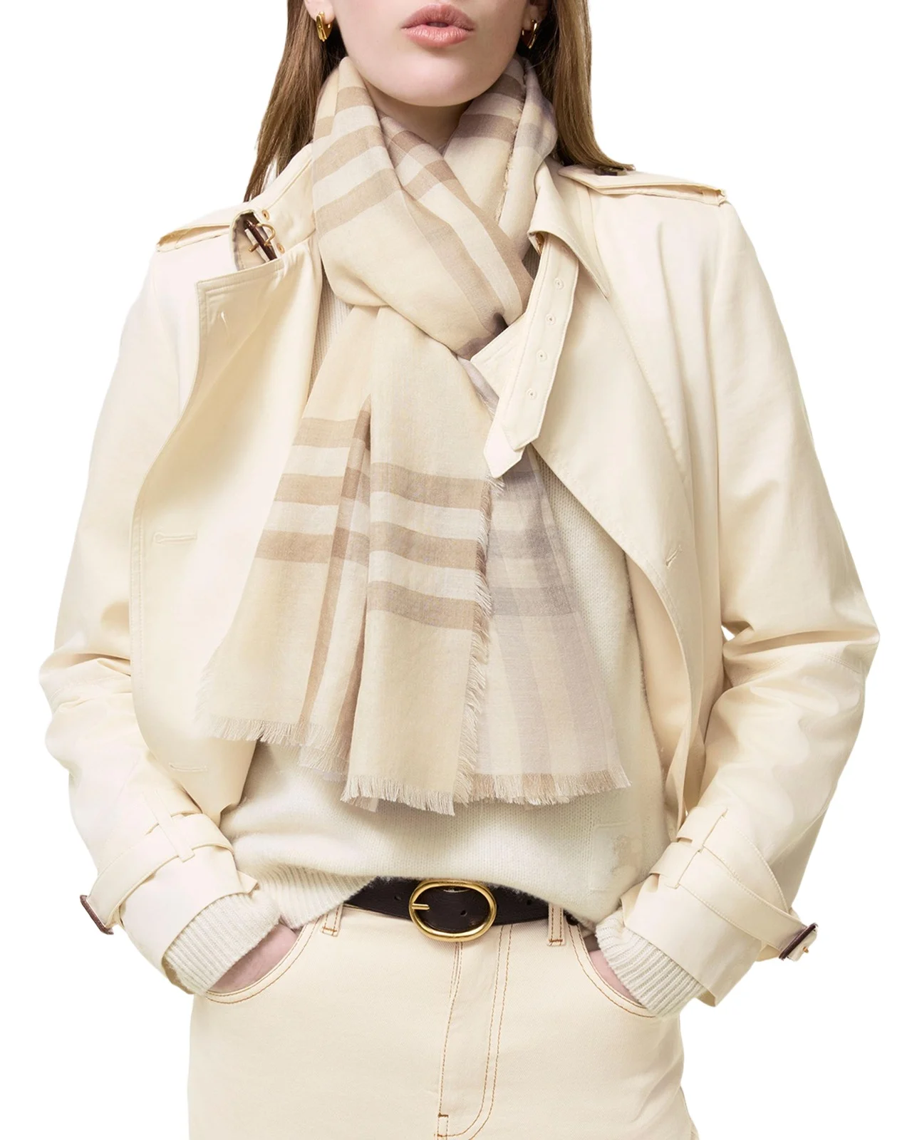 Burberry Wide Reversible Check Wool Silk Scarf