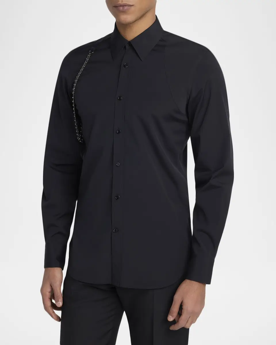 Alexander McQueen Men's Cotton Beaded-Harness Sport Shirt | Thumbnail 3 Alexander McQueen Men's Cotton Beaded-Harness Sport Shirt | Thumbnail 3