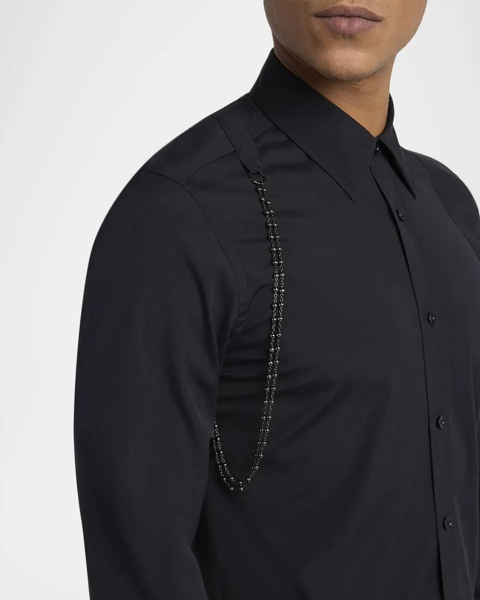 Alexander McQueen Men's Cotton Beaded-Harness Sport Shirt | Thumbnail 4 Alexander McQueen Men's Cotton Beaded-Harness Sport Shirt | Thumbnail 4