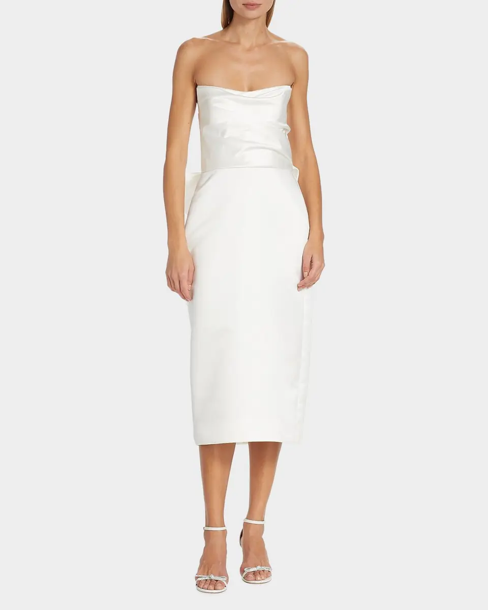 Amsale Duchess Satin Bow-Back Midi Dress | Thumbnail 3 Amsale Duchess Satin Bow-Back Midi Dress | Thumbnail 3