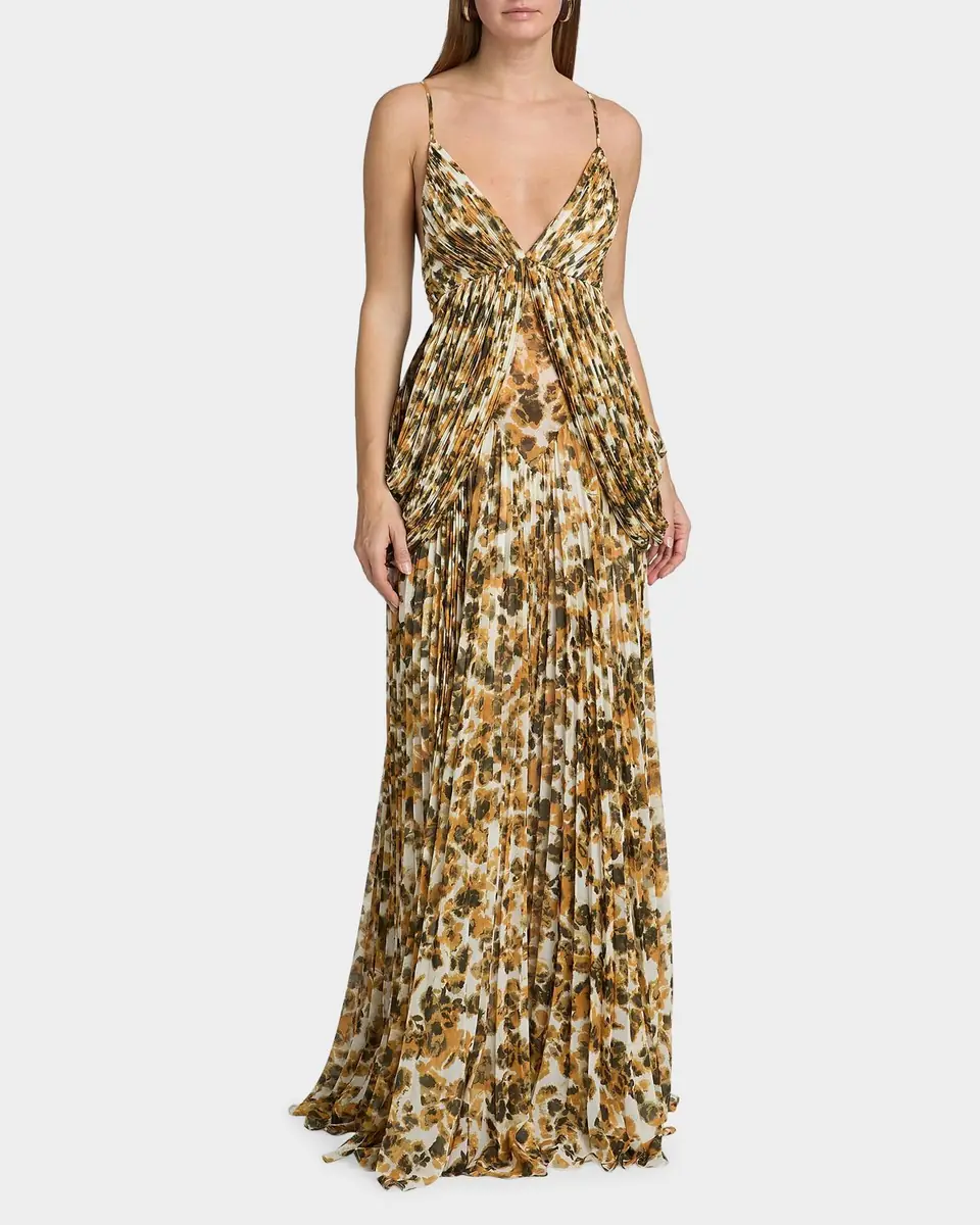 Et Ochs Micah Abstract Chiffon Pleated Gown | Thumbnail 3