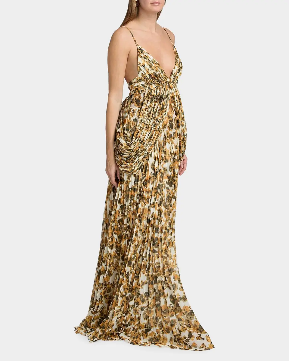 Et Ochs Micah Abstract Chiffon Pleated Gown | Thumbnail 6