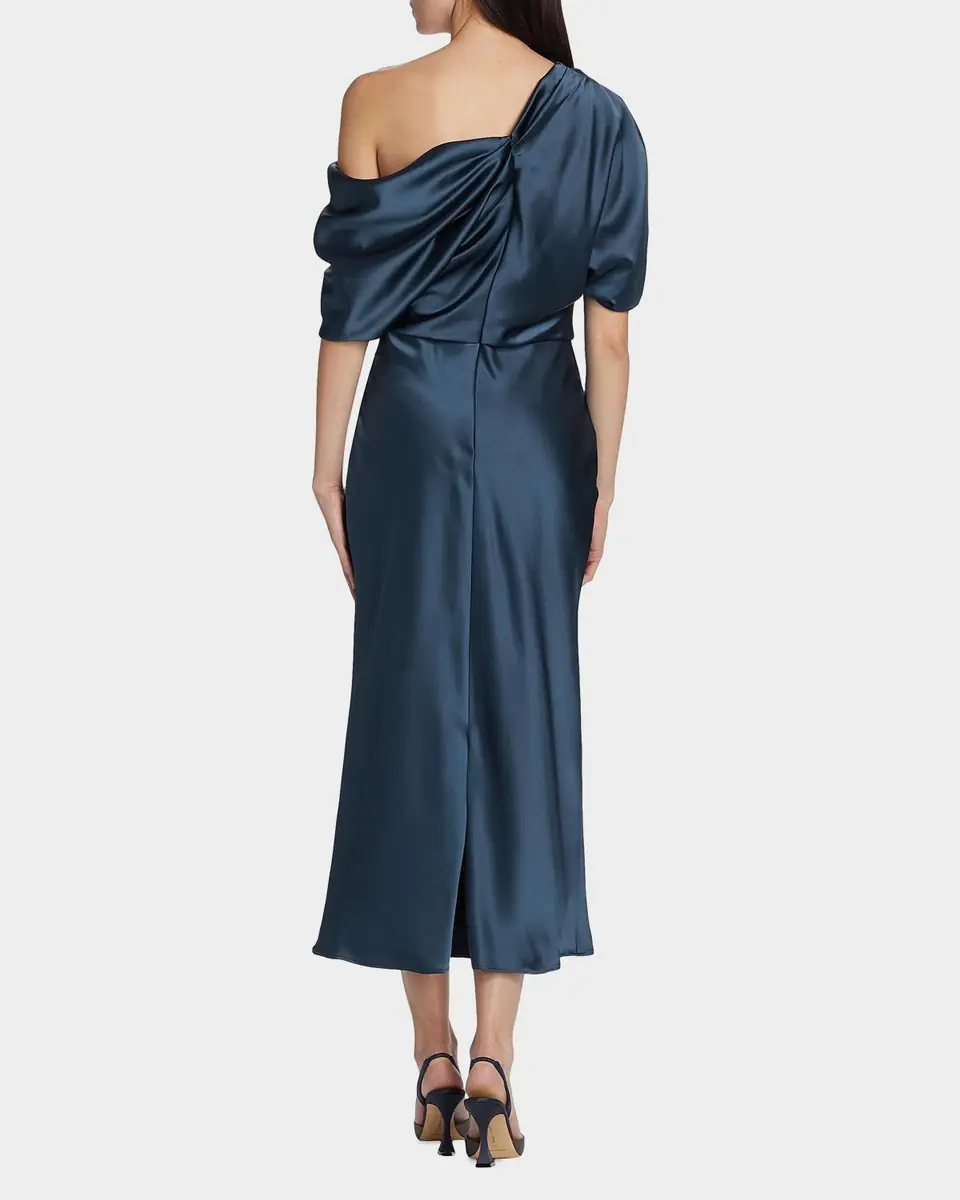 Amsale Draped Satin Pencil Midi-Dress | Thumbnail 2 Amsale Draped Satin Pencil Midi-Dress | Thumbnail 2