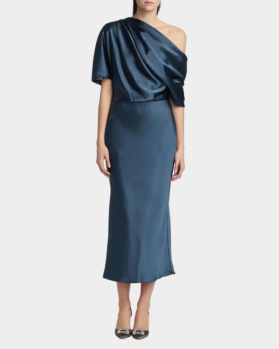 Amsale Draped Satin Pencil Midi-Dress | Thumbnail 3 Amsale Draped Satin Pencil Midi-Dress | Thumbnail 3