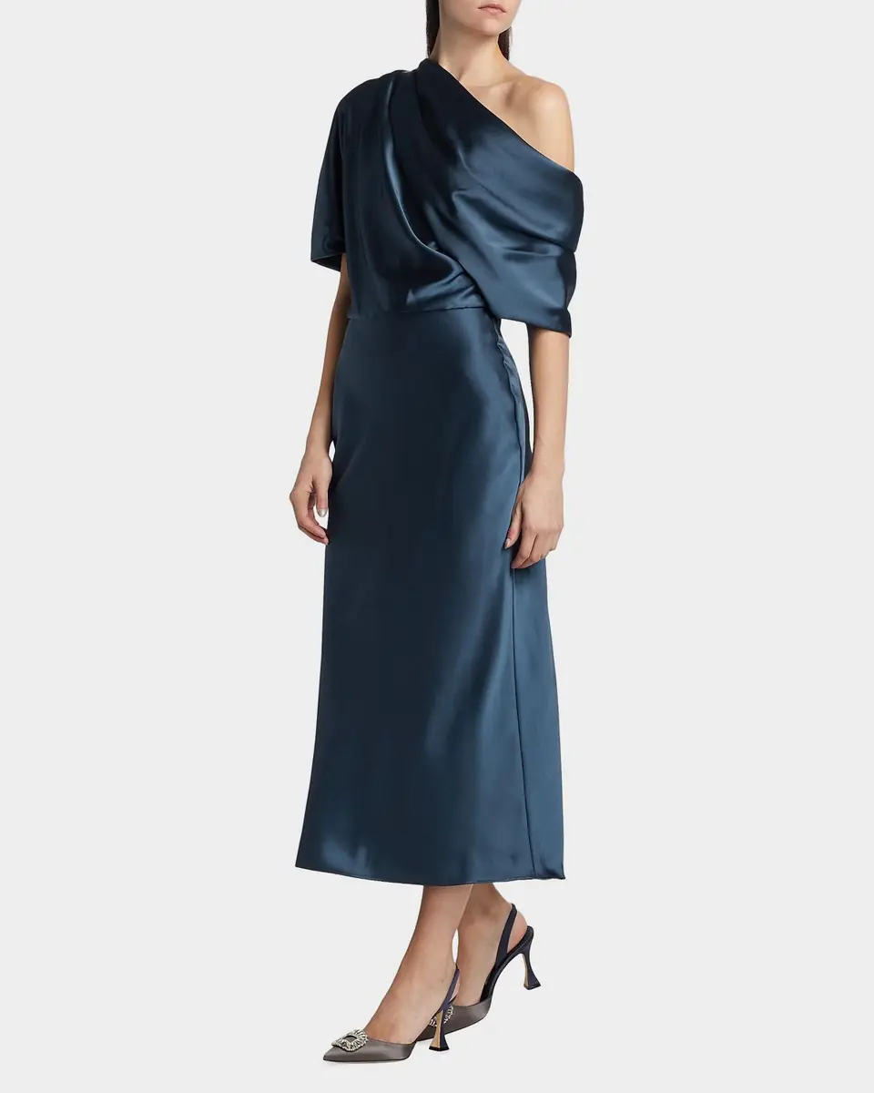 Amsale Draped Satin Pencil Midi-Dress | Thumbnail 6 Amsale Draped Satin Pencil Midi-Dress | Thumbnail 6