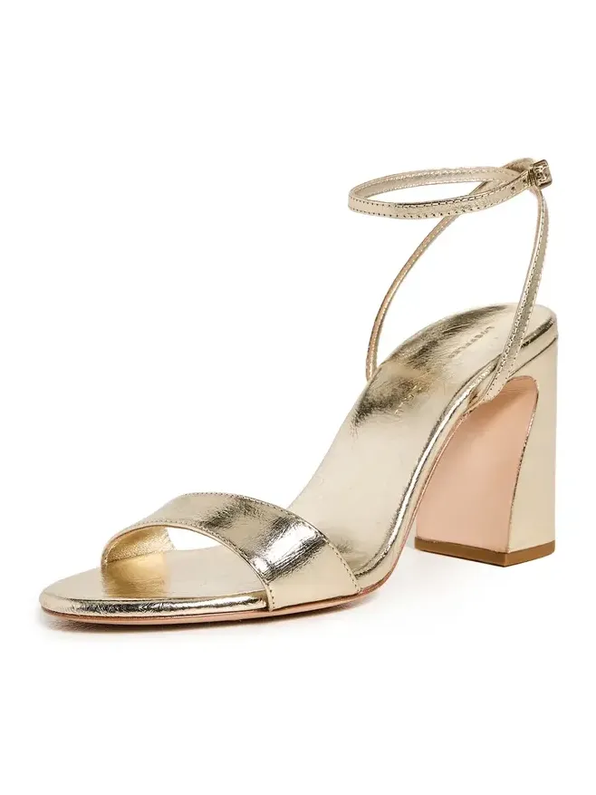 Malia Curved Heel Simple Sandals with Ankle Wrap Champagne