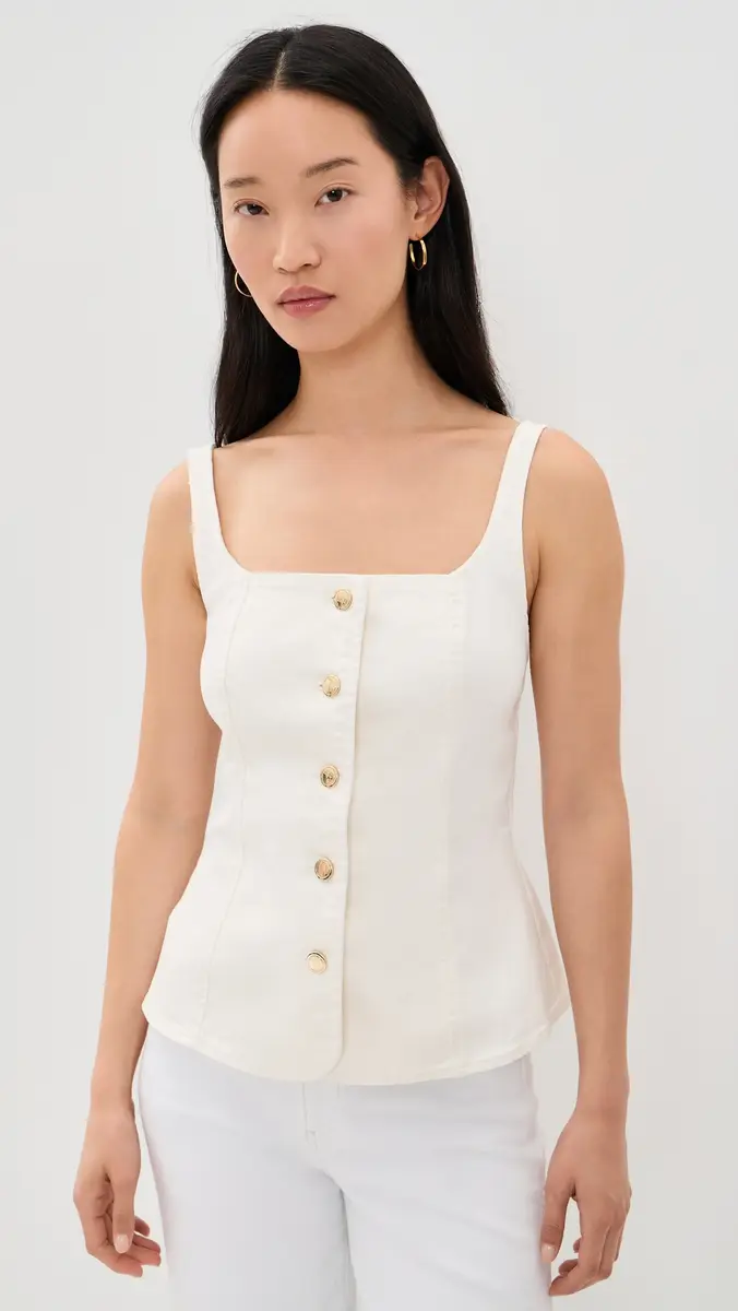 GOOD AMERICAN Sleeveless Denim Button Front Top | Thumbnail 2