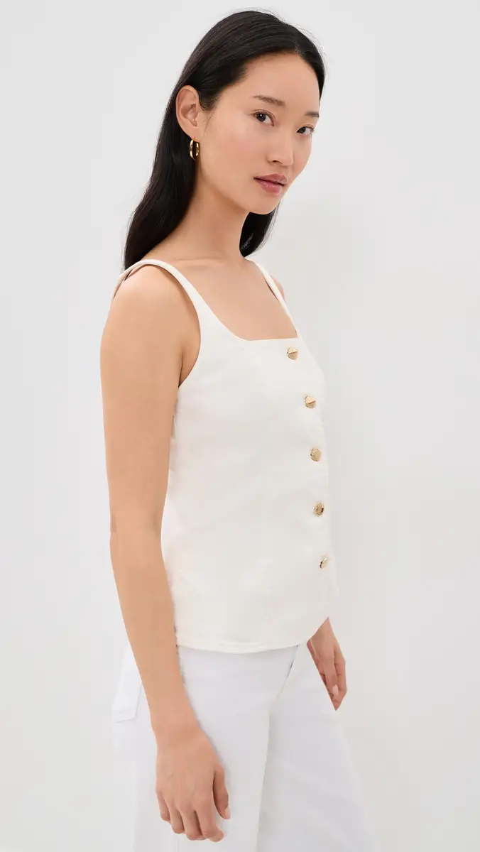 GOOD AMERICAN Sleeveless Denim Button Front Top | Thumbnail 4