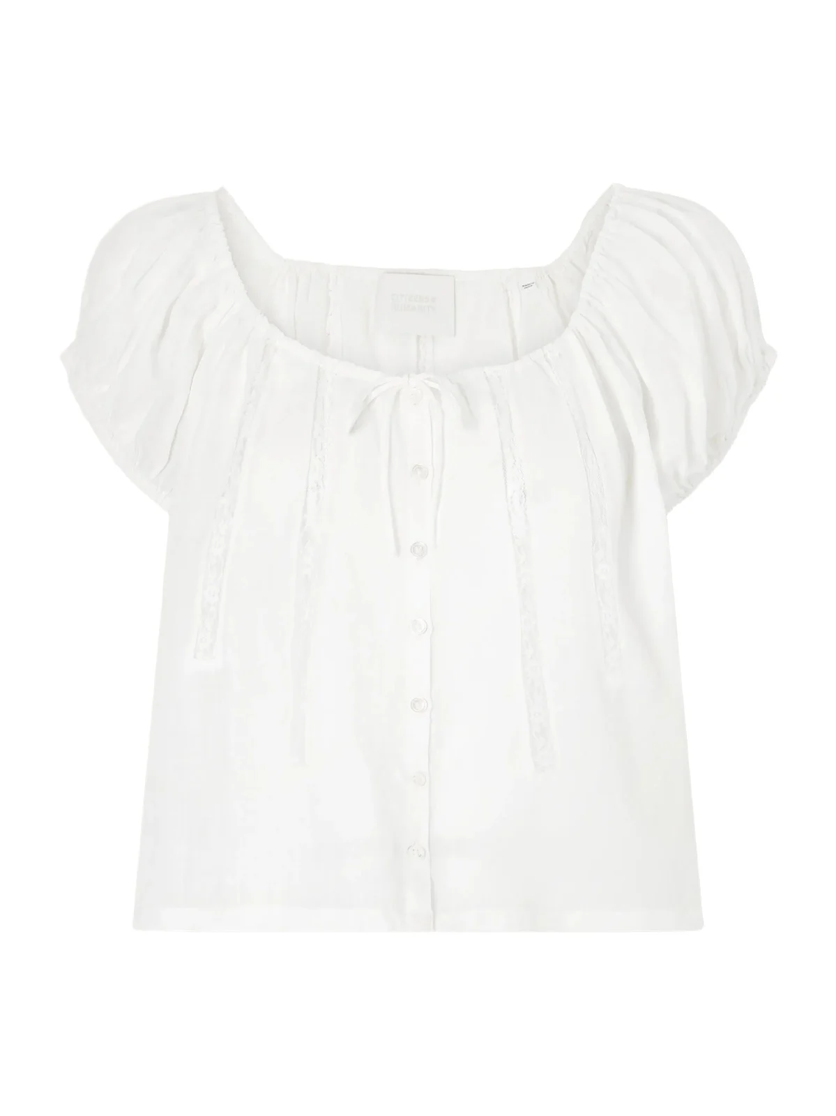 Tatev Tie-detailed Lace-trimmed Ramie Blouse Tatev Tie-detailed Lace-trimmed Ramie Blouse