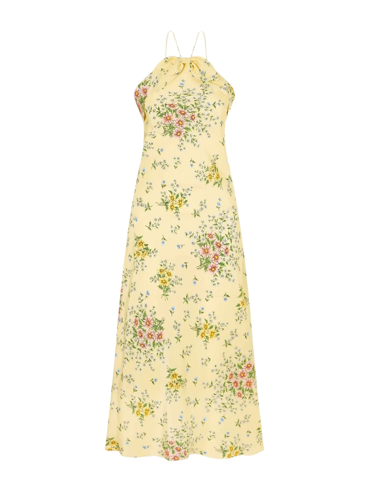 Floral-print Bow-detailed Silk-crepe Halterneck Midi Dress Floral-print Bow-detailed Silk-crepe Halterneck Midi Dress
