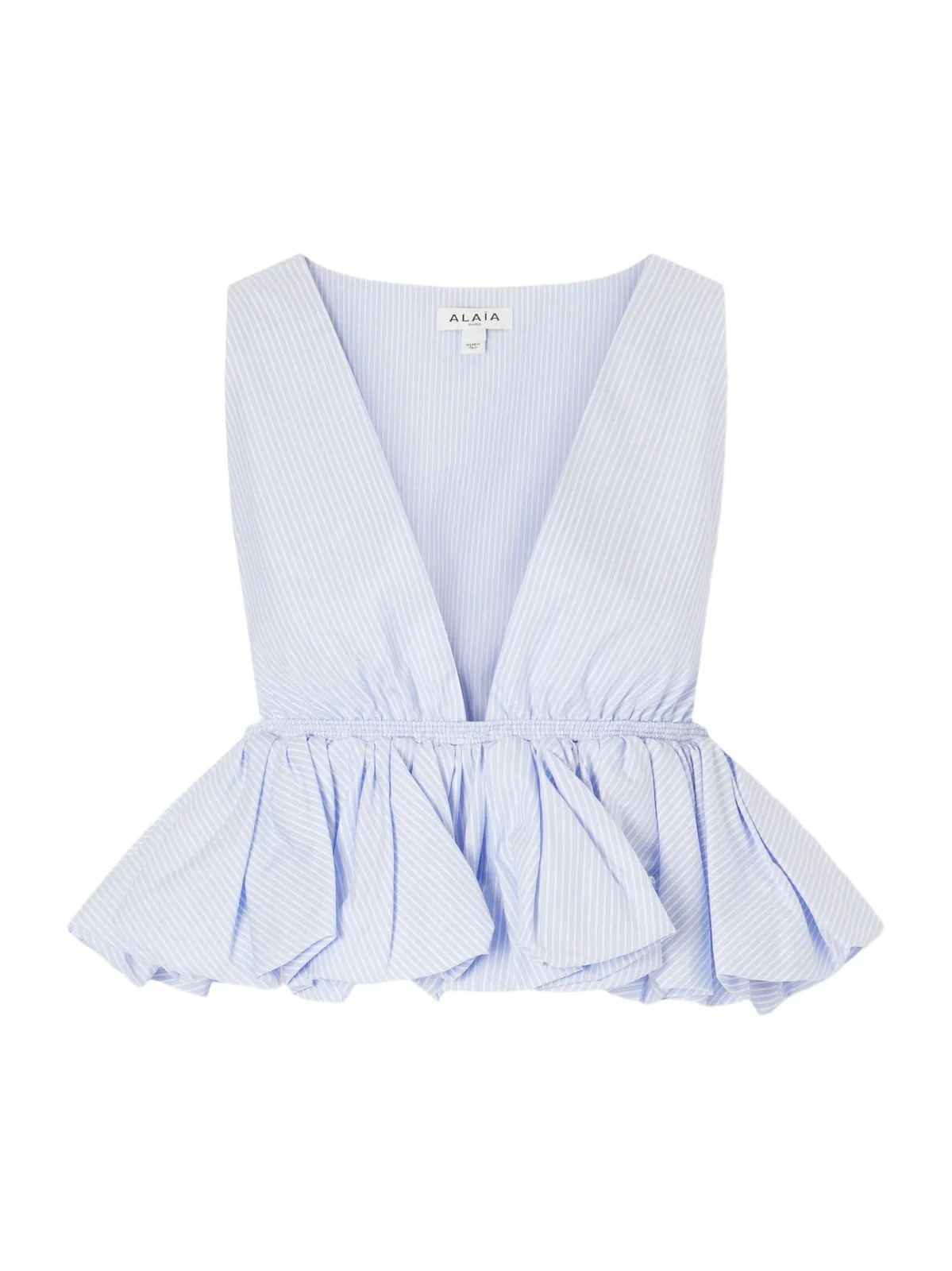 Alaïa Cropped Ruffled Striped Cotton-poplin Blouse