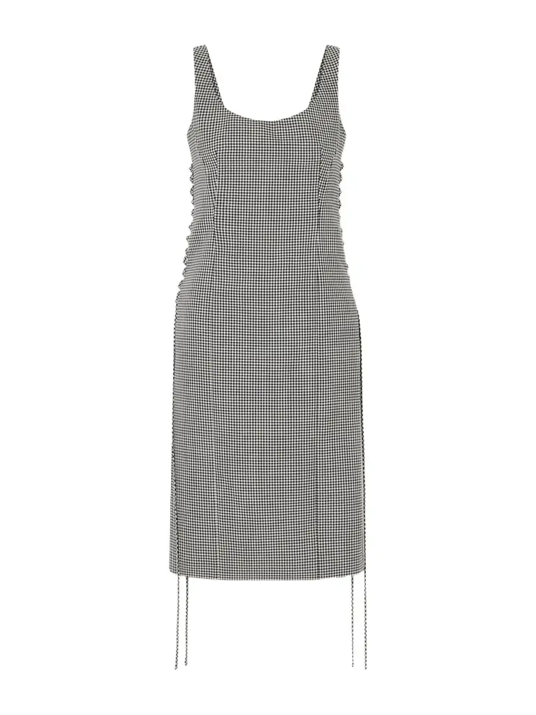 McQueen Checked Corseted Wool Midi Dress | Image 1 McQueen Checked Corseted Wool Midi Dress | Image 1