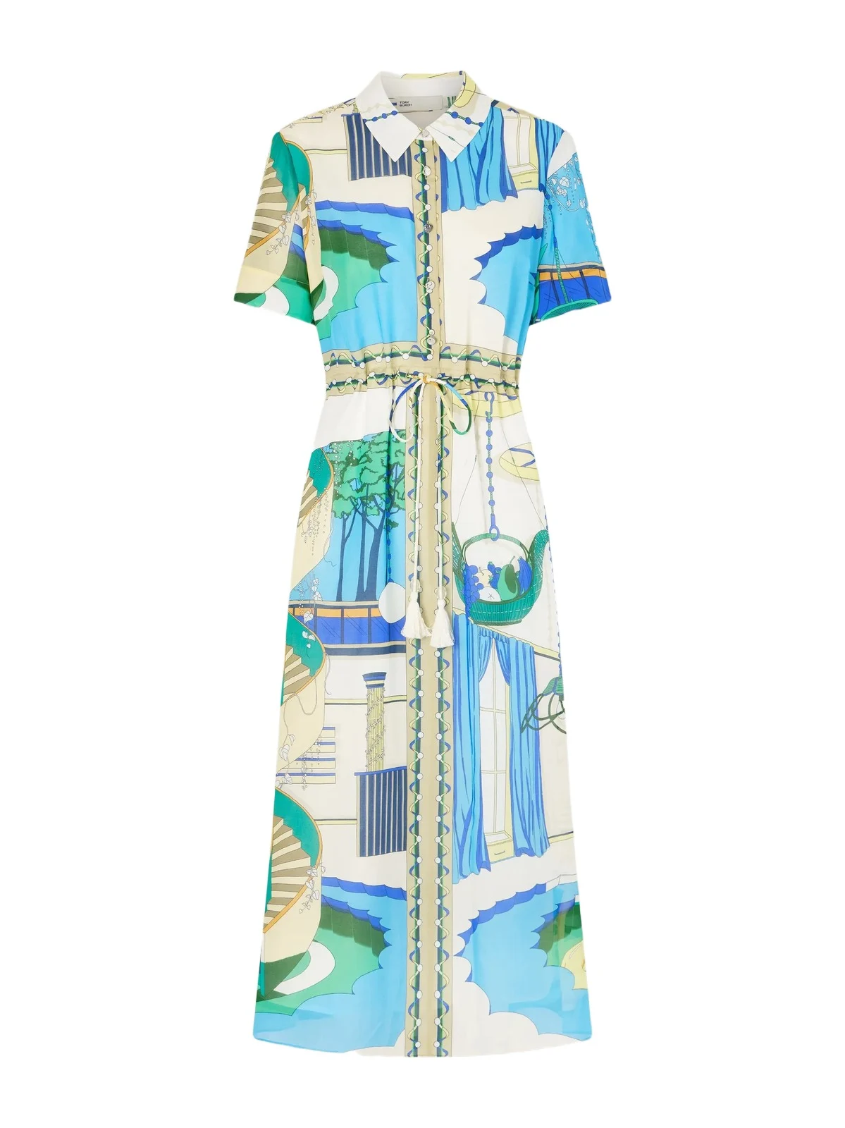 Belted Printed Silk And Cotton-blend Maxi Dress