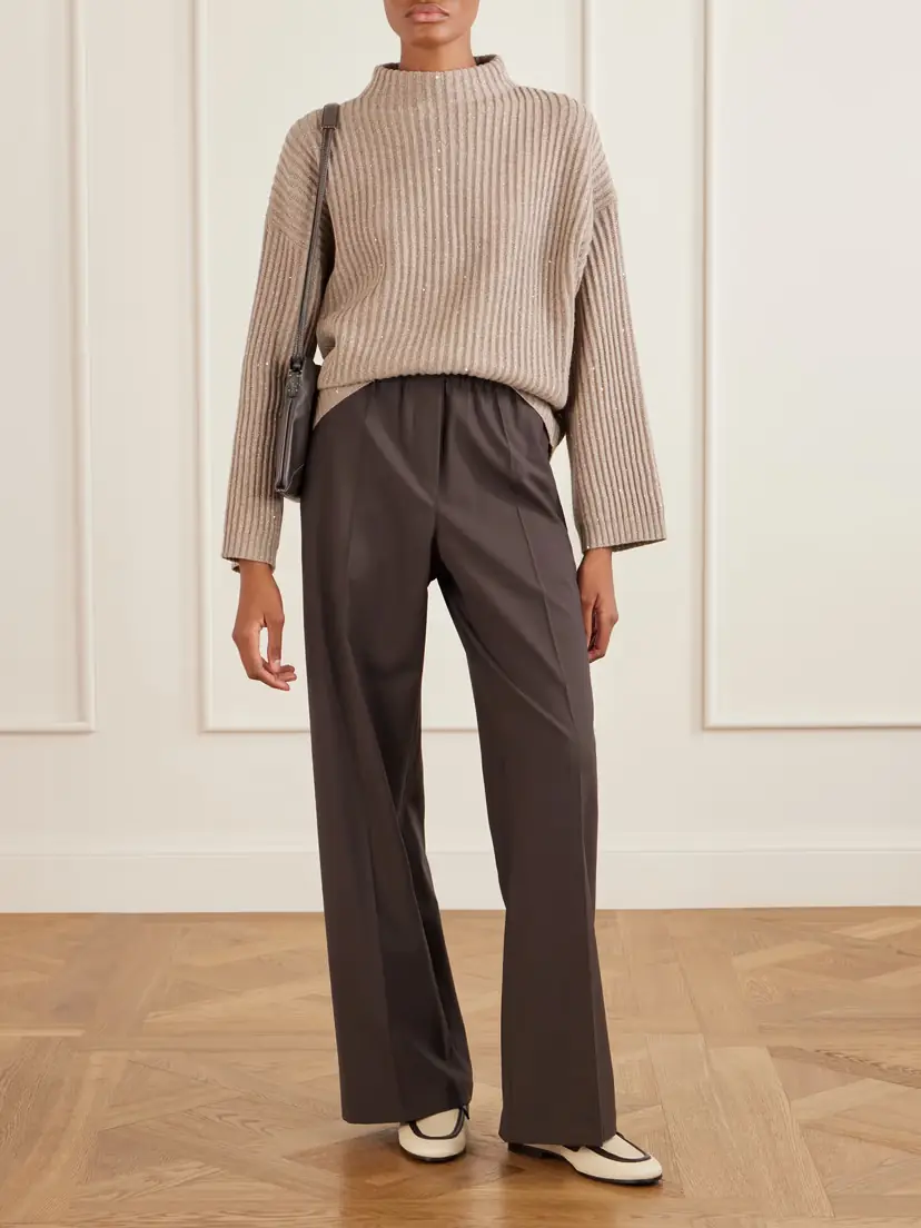 Brunello Cucinelli Wide-leg Wool-blend Pants | Thumbnail 2