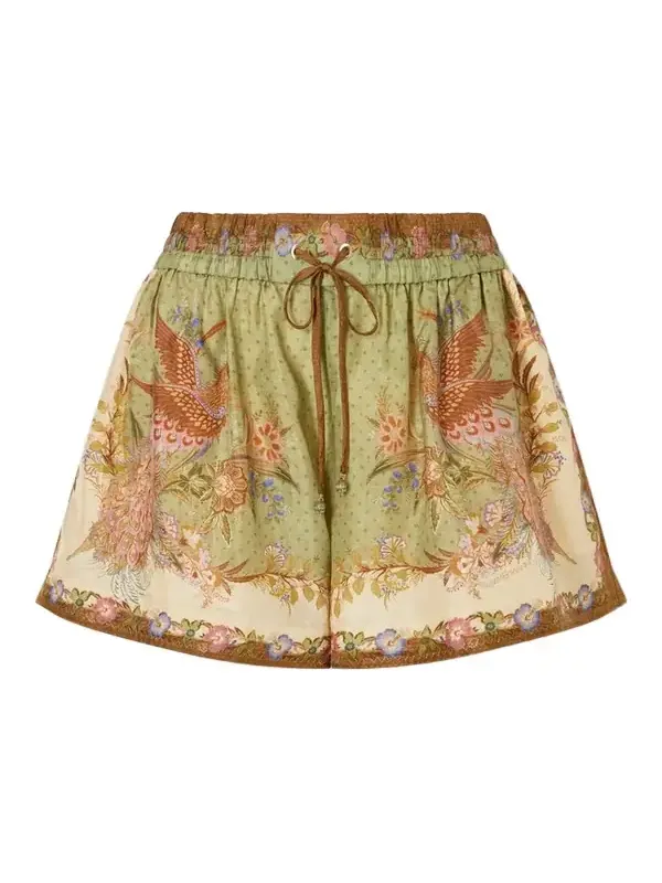 Zimmermann Indra Printed Silk-satin Drawstring Shorts