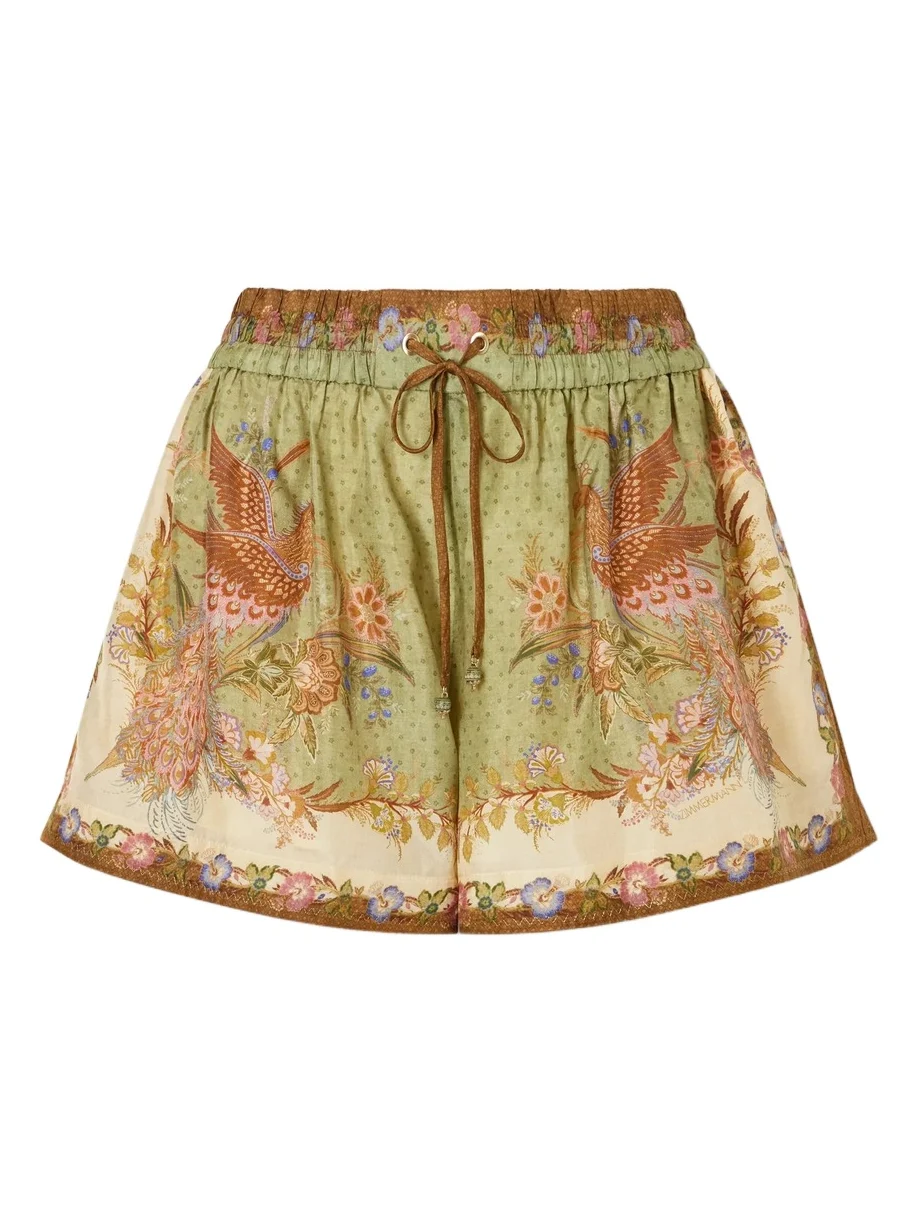 Zimmermann Indra Printed Silk-satin Drawstring Shorts