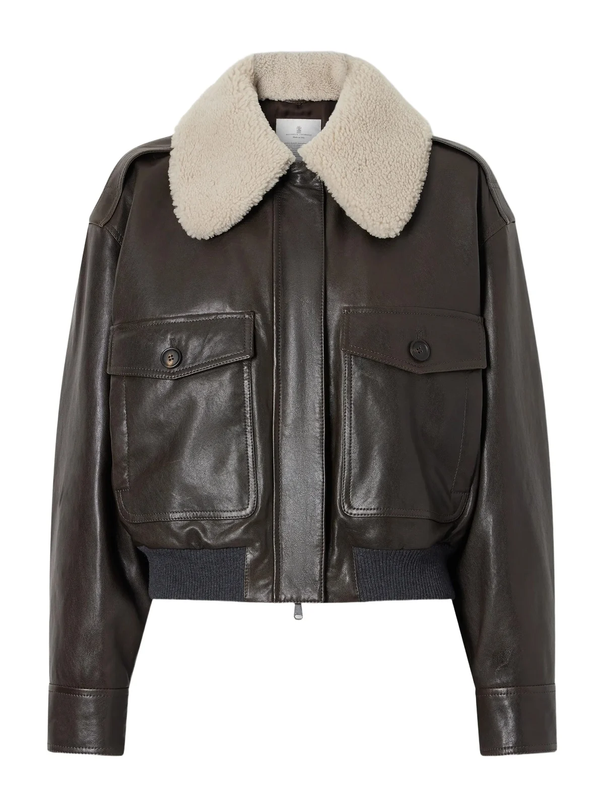 Brunello Cucinelli Shearling-trimmed Leather Jacket
