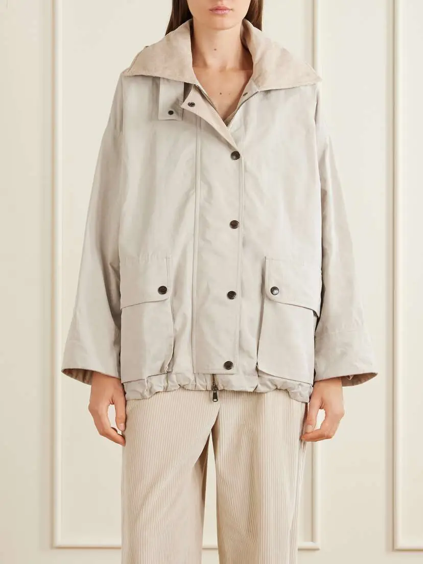 Brunello Cucinelli Corduroy-trimmed Cotton And Linen-blend Coat | Thumbnail 3