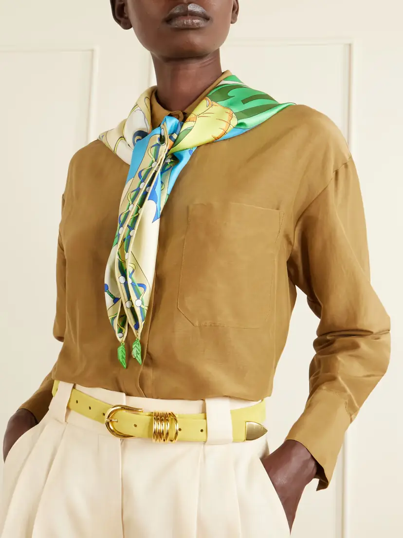 Tory Burch The Pool Embellished Printed Silk-twill Scarf | Thumbnail 2 Tory Burch The Pool Embellished Printed Silk-twill Scarf | Thumbnail 2