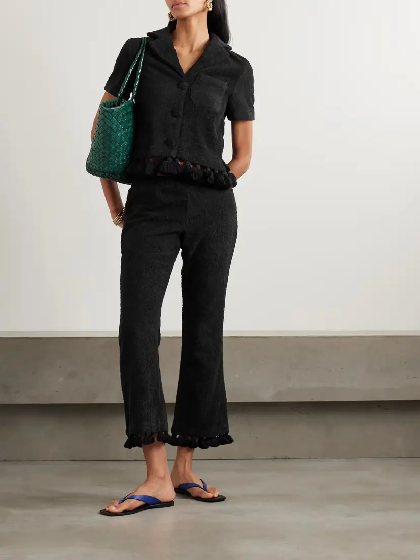 Cap d’Antibes Cropped Tasseled Cotton-terry Flared Pants | Thumbnail 2 Cap d’Antibes Cropped Tasseled Cotton-terry Flared Pants | Thumbnail 2