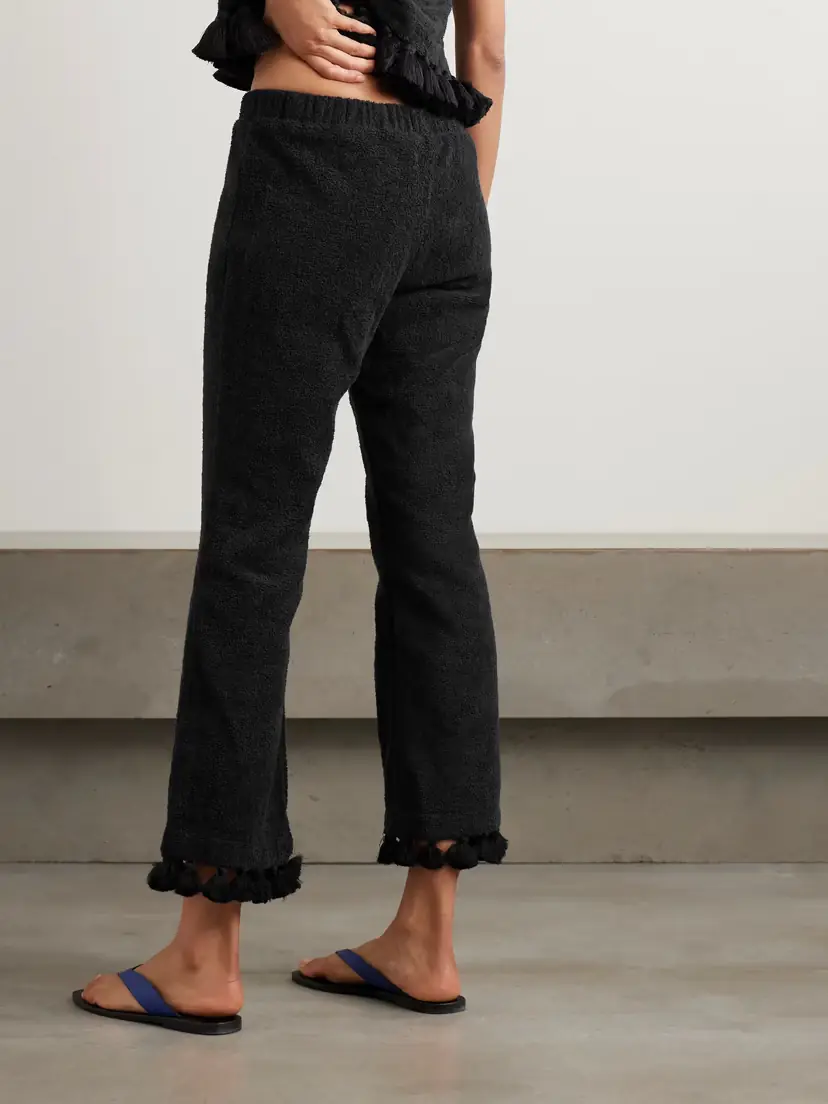 Cap d’Antibes Cropped Tasseled Cotton-terry Flared Pants | Thumbnail 3 Cap d’Antibes Cropped Tasseled Cotton-terry Flared Pants | Thumbnail 3