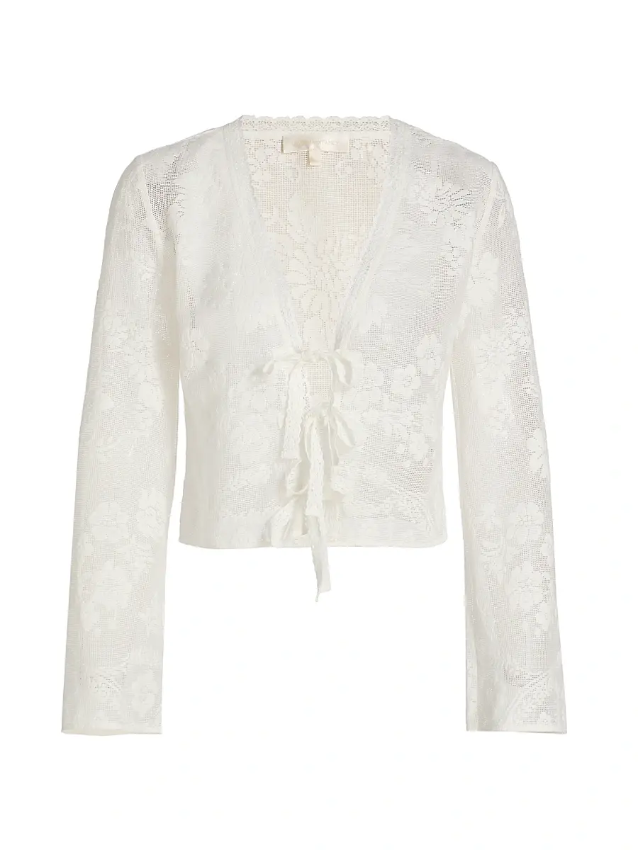 LoveShackFancy Women's Stacellea Floral Sheer Lace Crop Top - White | Image 1 LoveShackFancy Women's Stacellea Floral Sheer Lace Crop Top - White | Image 1