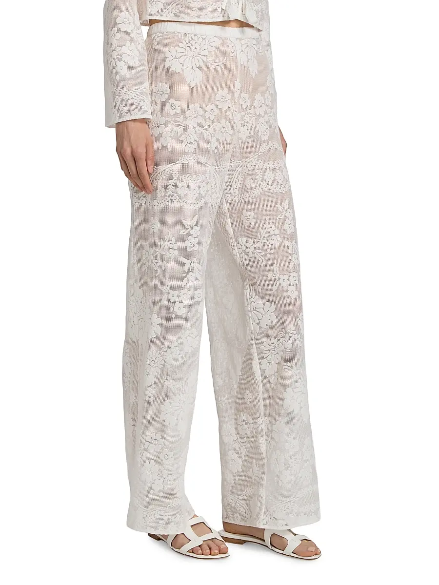 LoveShackFancy Women's Jessia Mesh Cotton-Blend Wide-Leg Pants | Thumbnail 4 LoveShackFancy Women's Jessia Mesh Cotton-Blend Wide-Leg Pants | Thumbnail 4
