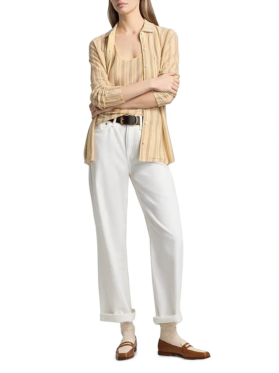 Guest In Residence Women's Showtime Fine Stripe Cashmere Shirt | Thumbnail 2