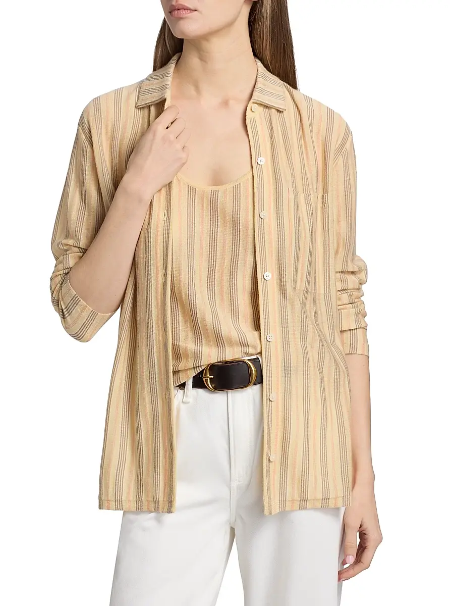 Guest In Residence Women's Showtime Fine Stripe Cashmere Shirt | Thumbnail 3
