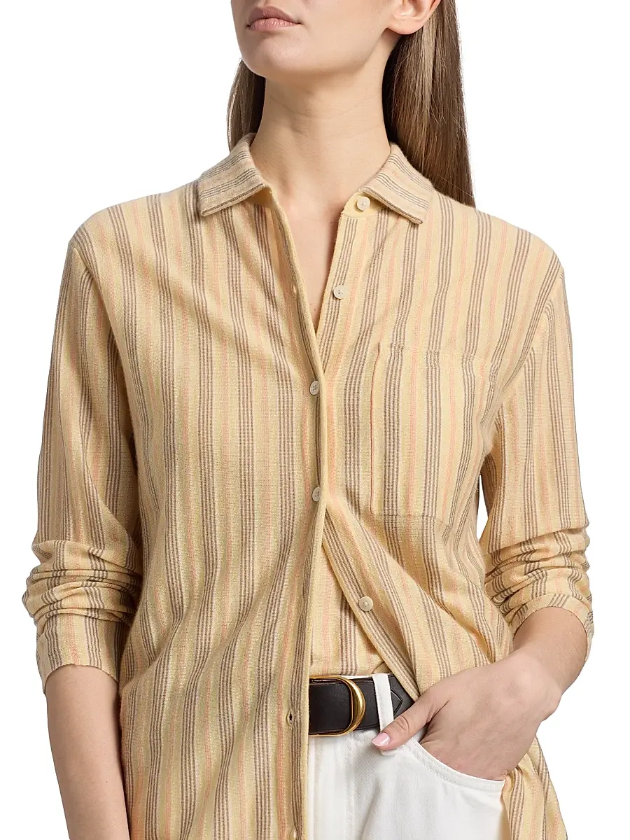 Guest In Residence Women's Showtime Fine Stripe Cashmere Shirt | Thumbnail 6