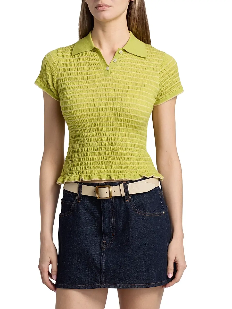 Guest In Residence Women's Smocked Cashmere Polo Top | Thumbnail 3 Guest In Residence Women's Smocked Cashmere Polo Top | Thumbnail 3