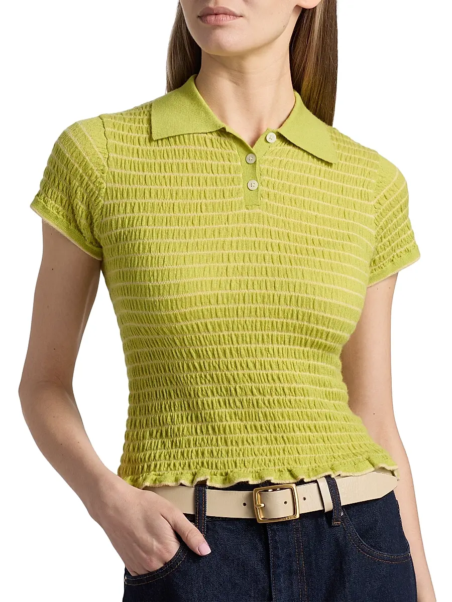 Guest In Residence Women's Smocked Cashmere Polo Top | Thumbnail 6 Guest In Residence Women's Smocked Cashmere Polo Top | Thumbnail 6