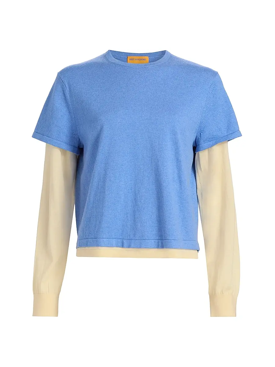 Guest In Residence Women's Layered Cotton-Cashmere T-Shirt - Delft Blue Butter | Image 1 Guest In Residence Women's Layered Cotton-Cashmere T-Shirt - Delft Blue Butter | Image 1