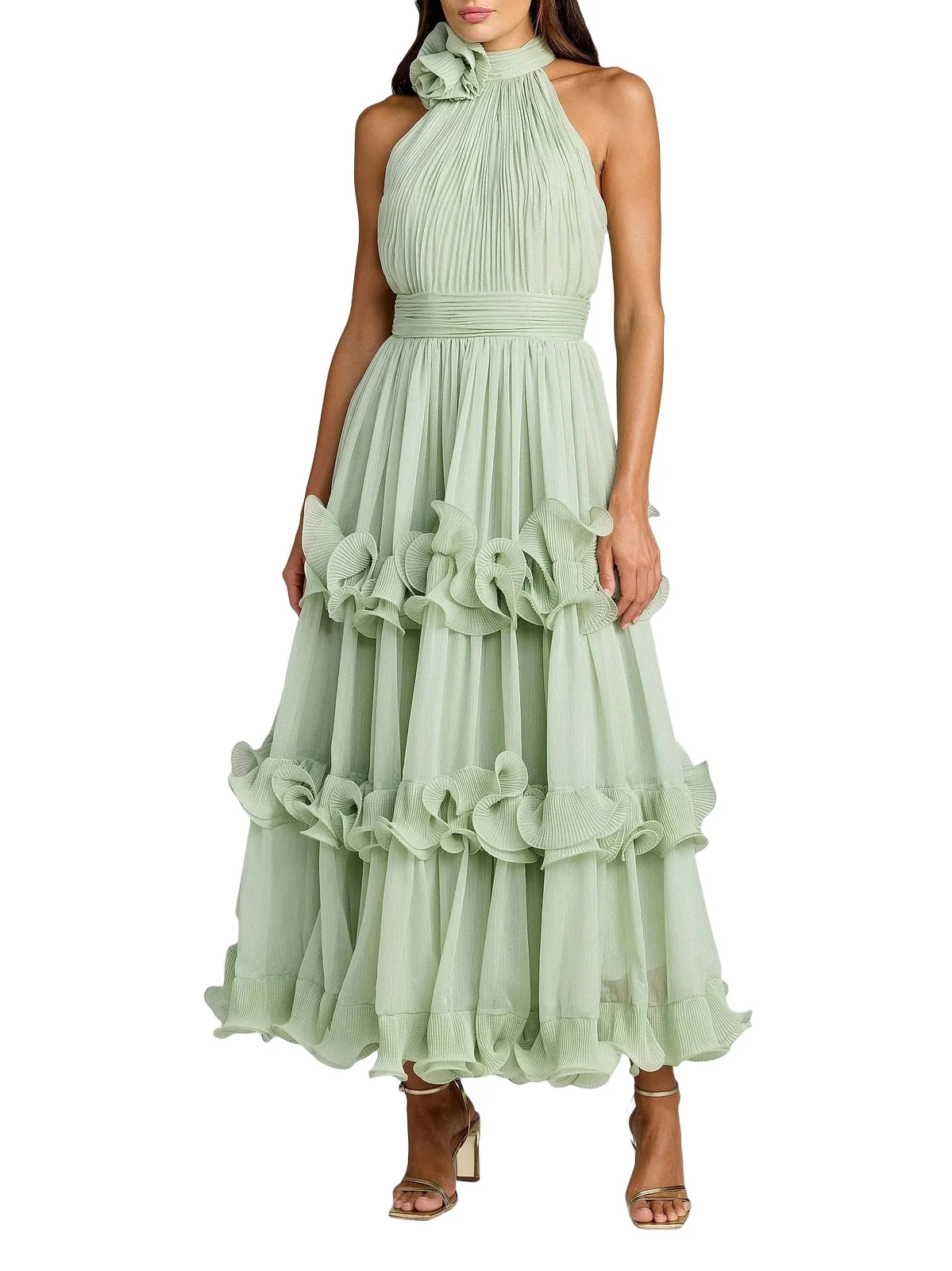 Women's Pleated Chiffon Tiered Midi-Dress Women's Pleated Chiffon Tiered Midi-Dress