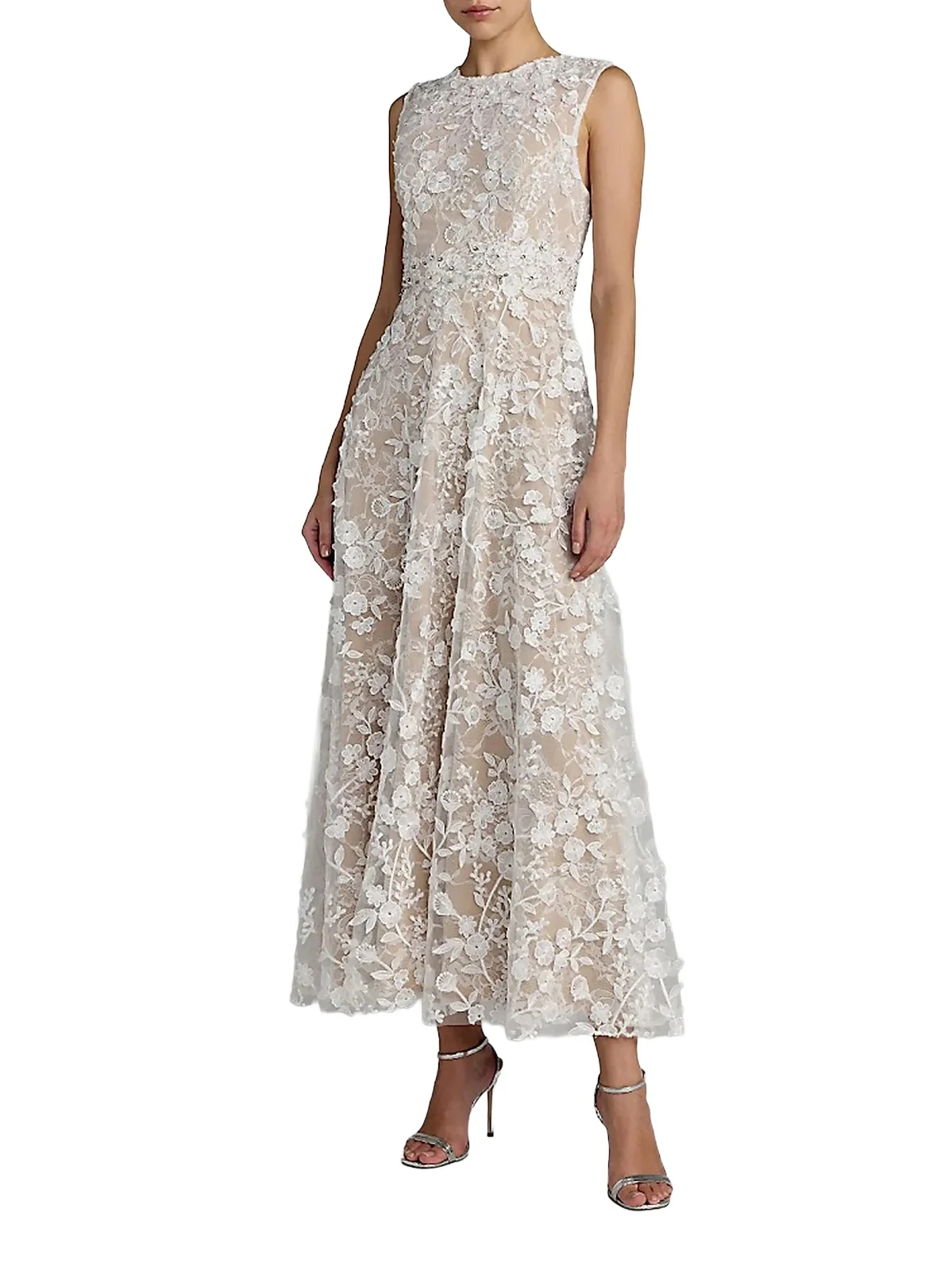 Women's Floral Embroidered Round-Neck Midi-Dress Women's Floral Embroidered Round-Neck Midi-Dress