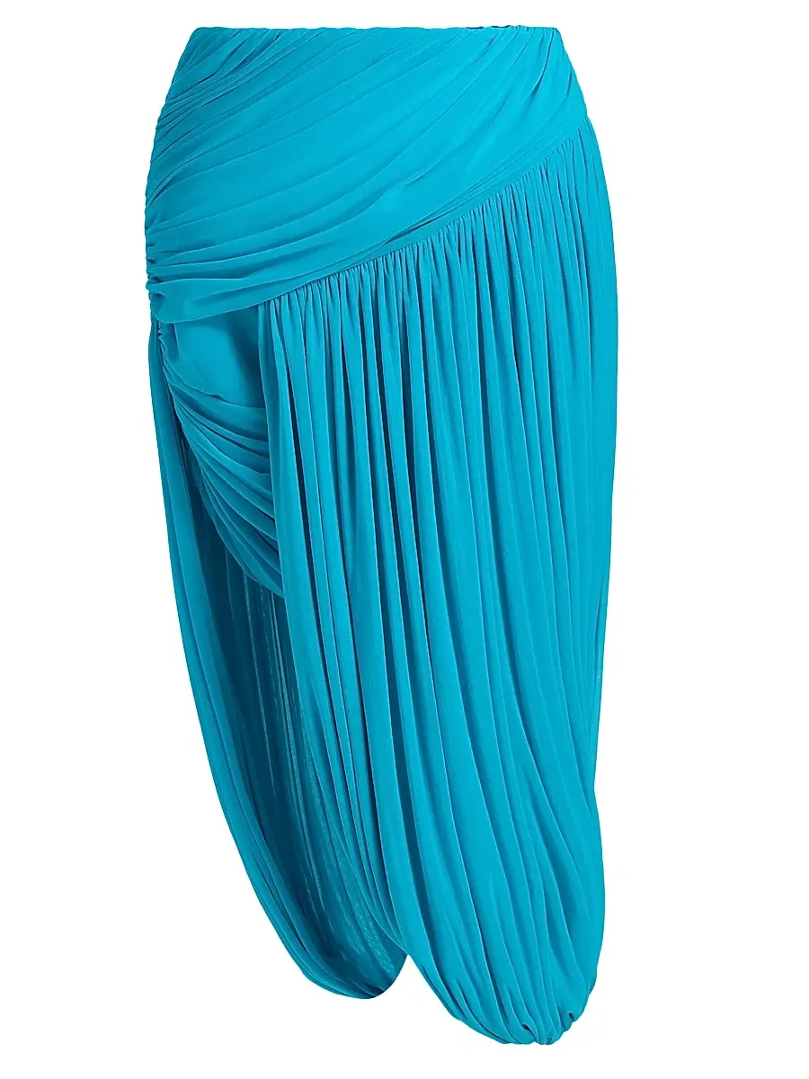 Ronny Kobo Women's Wes Ruched High-Low Hem Midi-Skirt - Turquoise | Image 1 Ronny Kobo Women's Wes Ruched High-Low Hem Midi-Skirt - Turquoise | Image 1