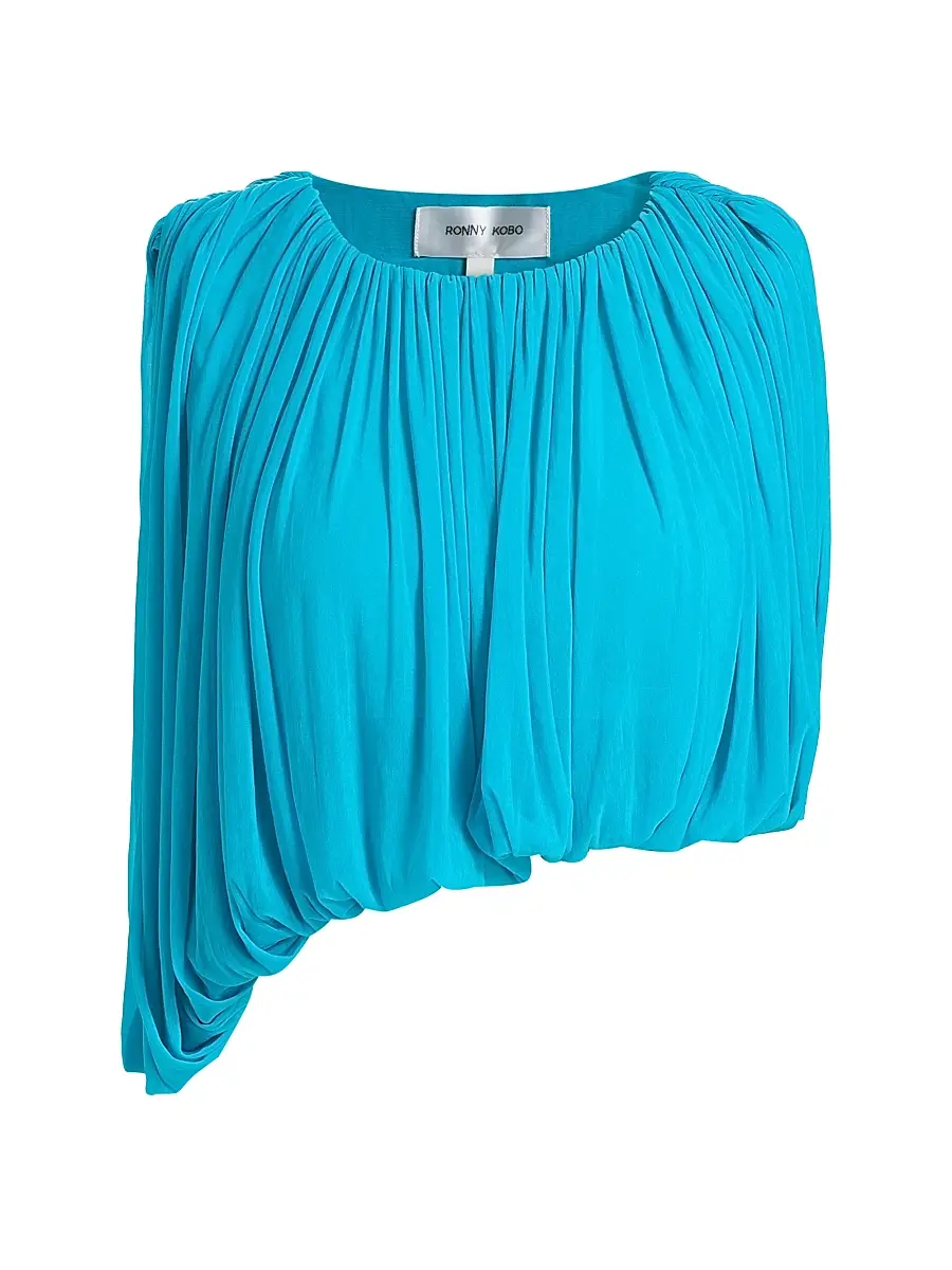 Ronny Kobo Women's Chelly Ruched Crop Top - Turquoise | Image 1 Ronny Kobo Women's Chelly Ruched Crop Top - Turquoise | Image 1