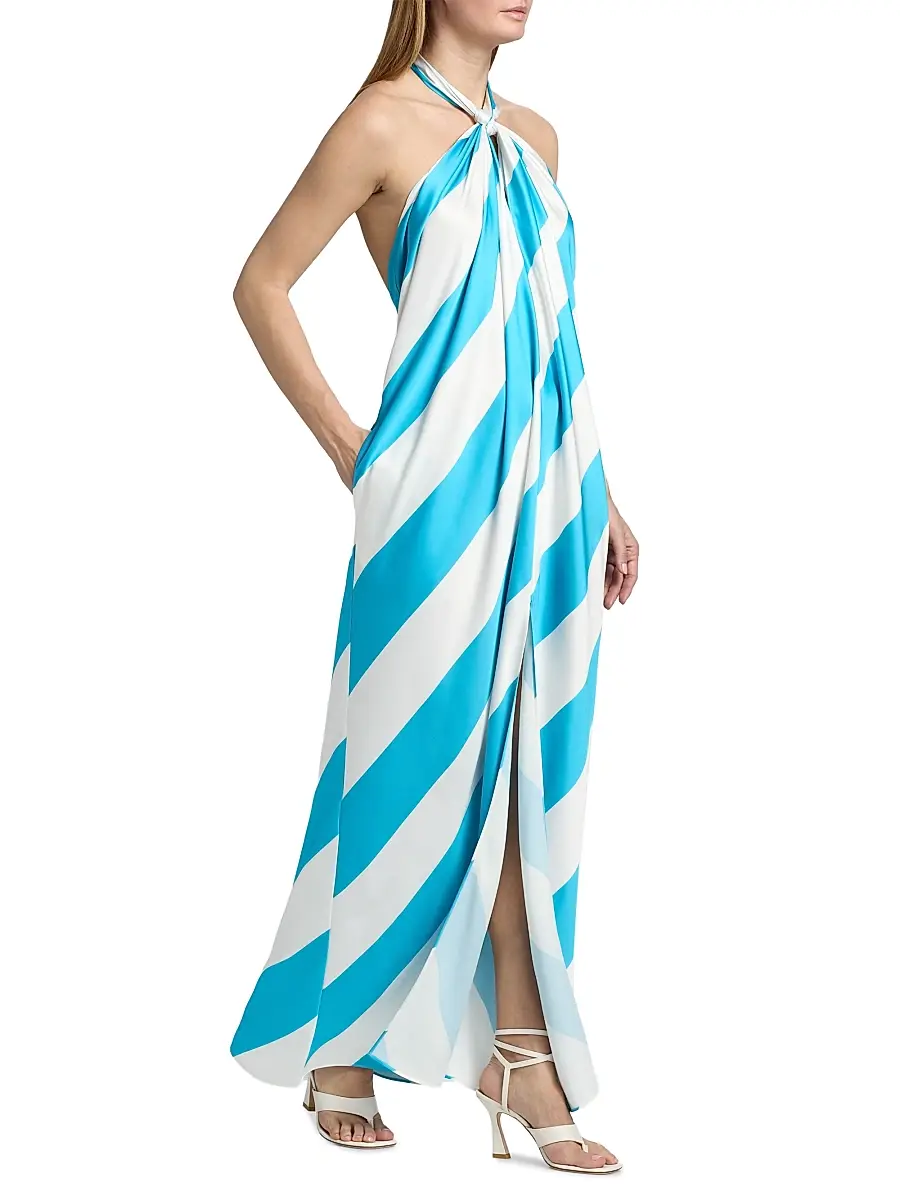 Ronny Kobo Women's Chantell Striped Satin Halterneck Maxi Dress | Thumbnail 2 Ronny Kobo Women's Chantell Striped Satin Halterneck Maxi Dress | Thumbnail 2