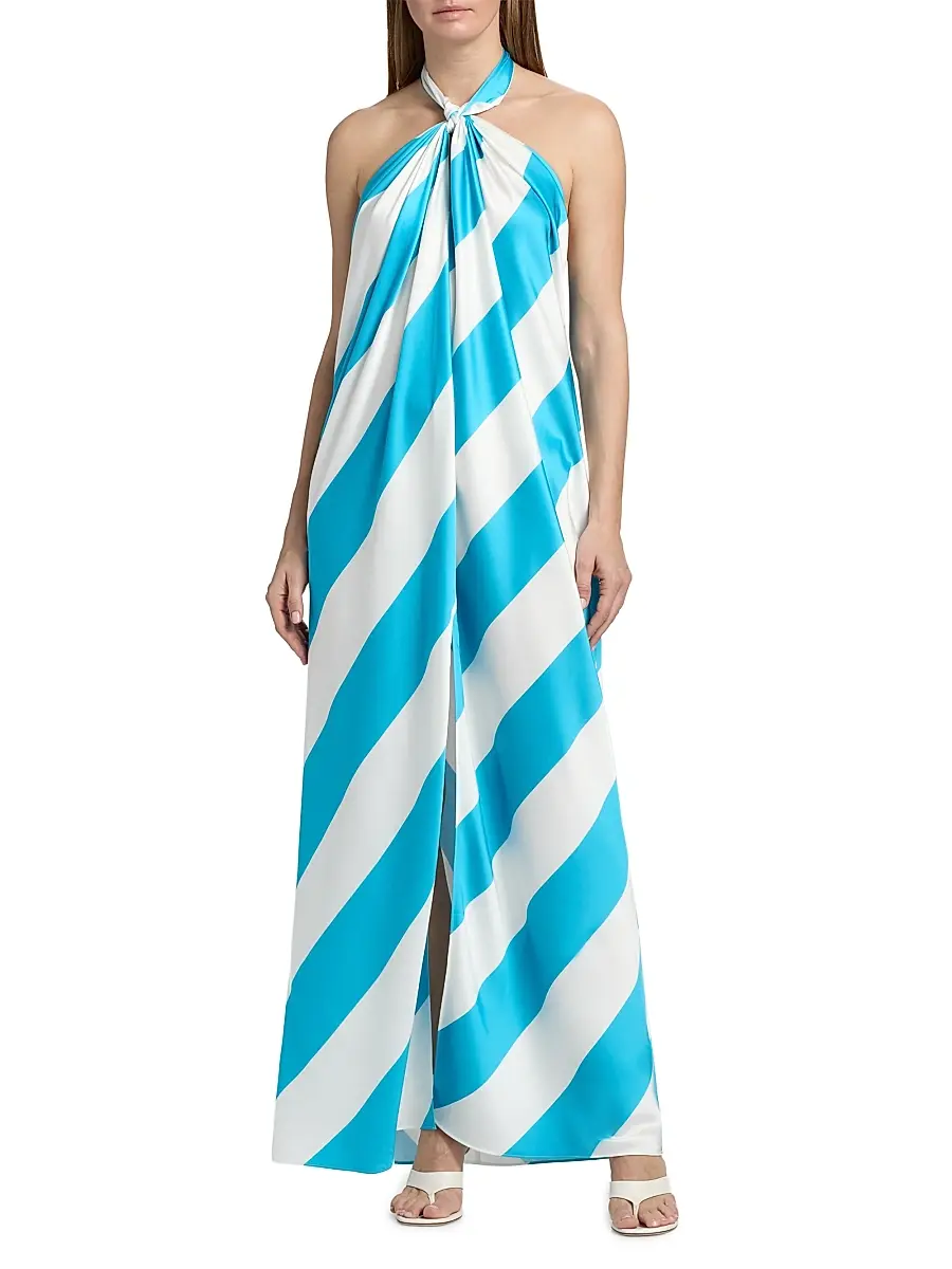 Ronny Kobo Women's Chantell Striped Satin Halterneck Maxi Dress | Thumbnail 3 Ronny Kobo Women's Chantell Striped Satin Halterneck Maxi Dress | Thumbnail 3