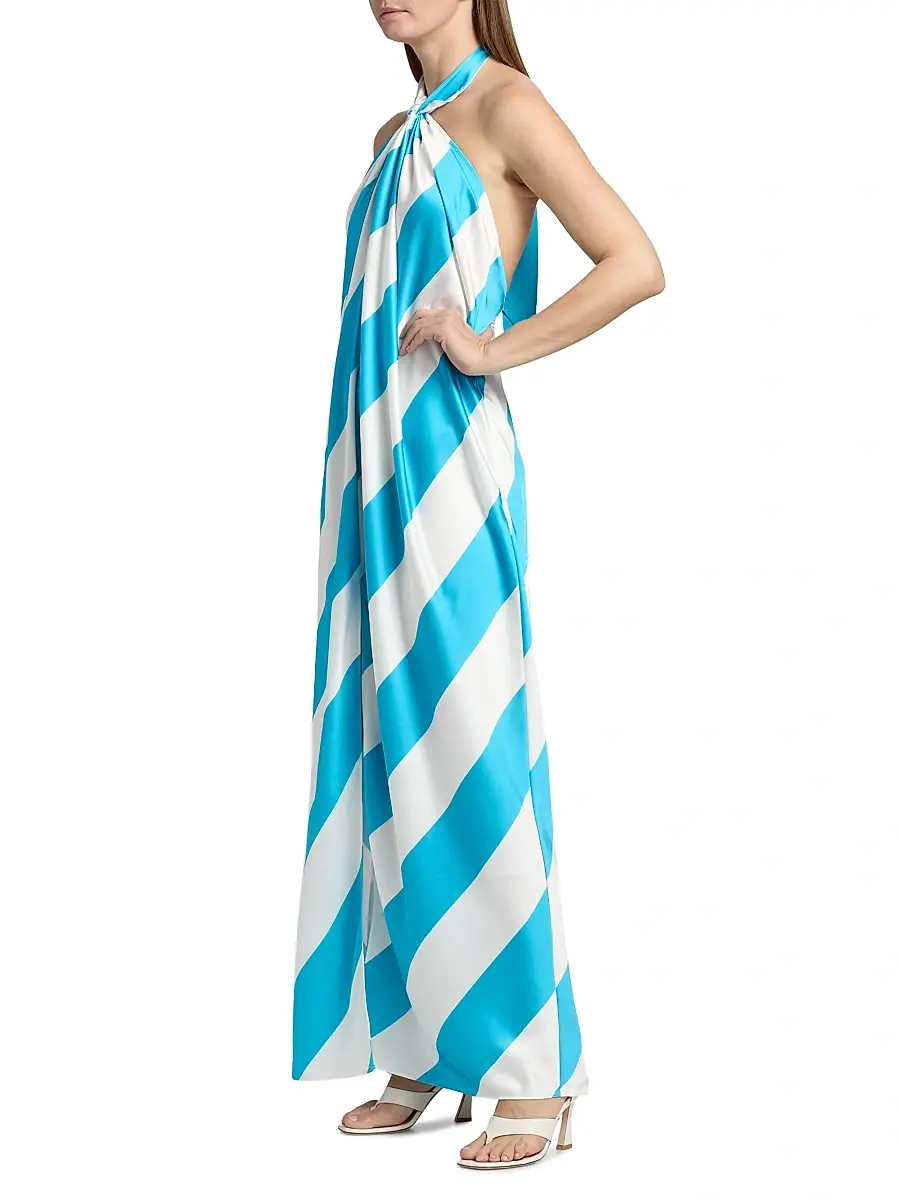 Ronny Kobo Women's Chantell Striped Satin Halterneck Maxi Dress | Thumbnail 4 Ronny Kobo Women's Chantell Striped Satin Halterneck Maxi Dress | Thumbnail 4