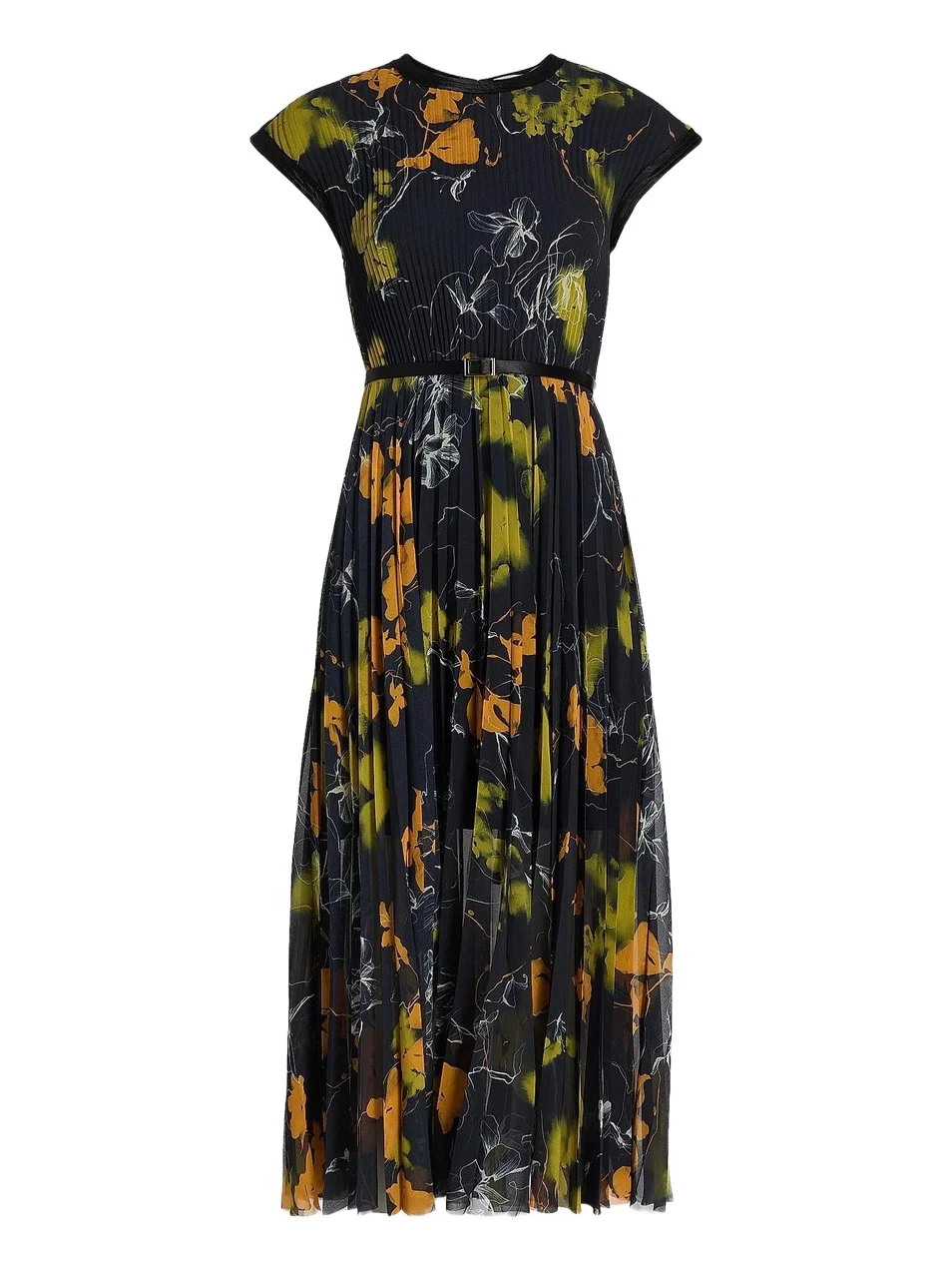 Women's Shadow Floral Crepe Chiffon Pleated Midi-Dress Women's Shadow Floral Crepe Chiffon Pleated Midi-Dress