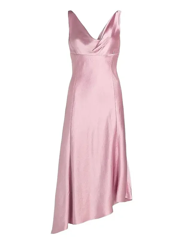 Women's Satin Asymmetric Midi-Dress