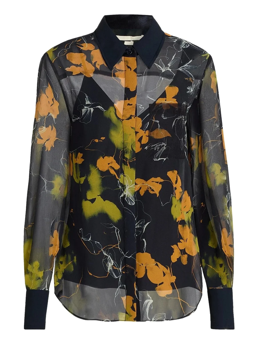 Women's Shadow Floral Crepe Chiffon Shirt Women's Shadow Floral Crepe Chiffon Shirt