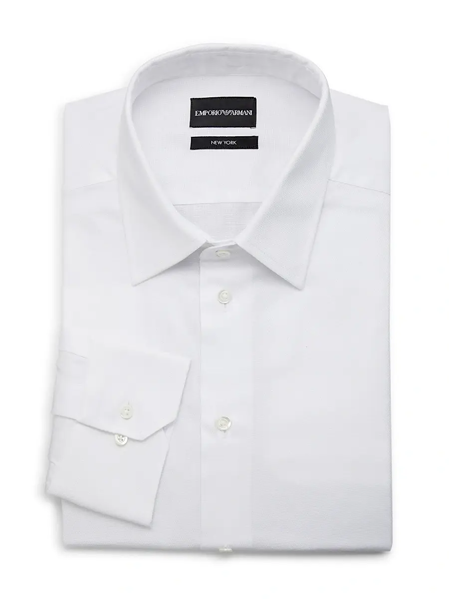 Emporio Armani Men's Textured Cotton Button-Front Dress Shirt - White - Size 17 | Image 1 Emporio Armani Men's Textured Cotton Button-Front Dress Shirt - White - Size 17 | Image 1