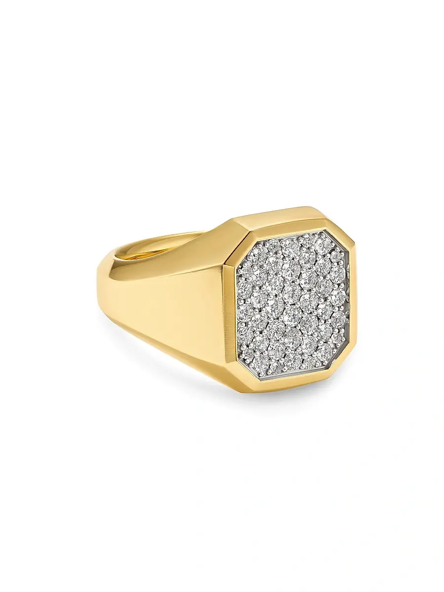 David Yurman Men's Streamline Signet Ring in 18K Yellow Gold - Diamond | Image 1 David Yurman Men's Streamline Signet Ring in 18K Yellow Gold - Diamond | Image 1