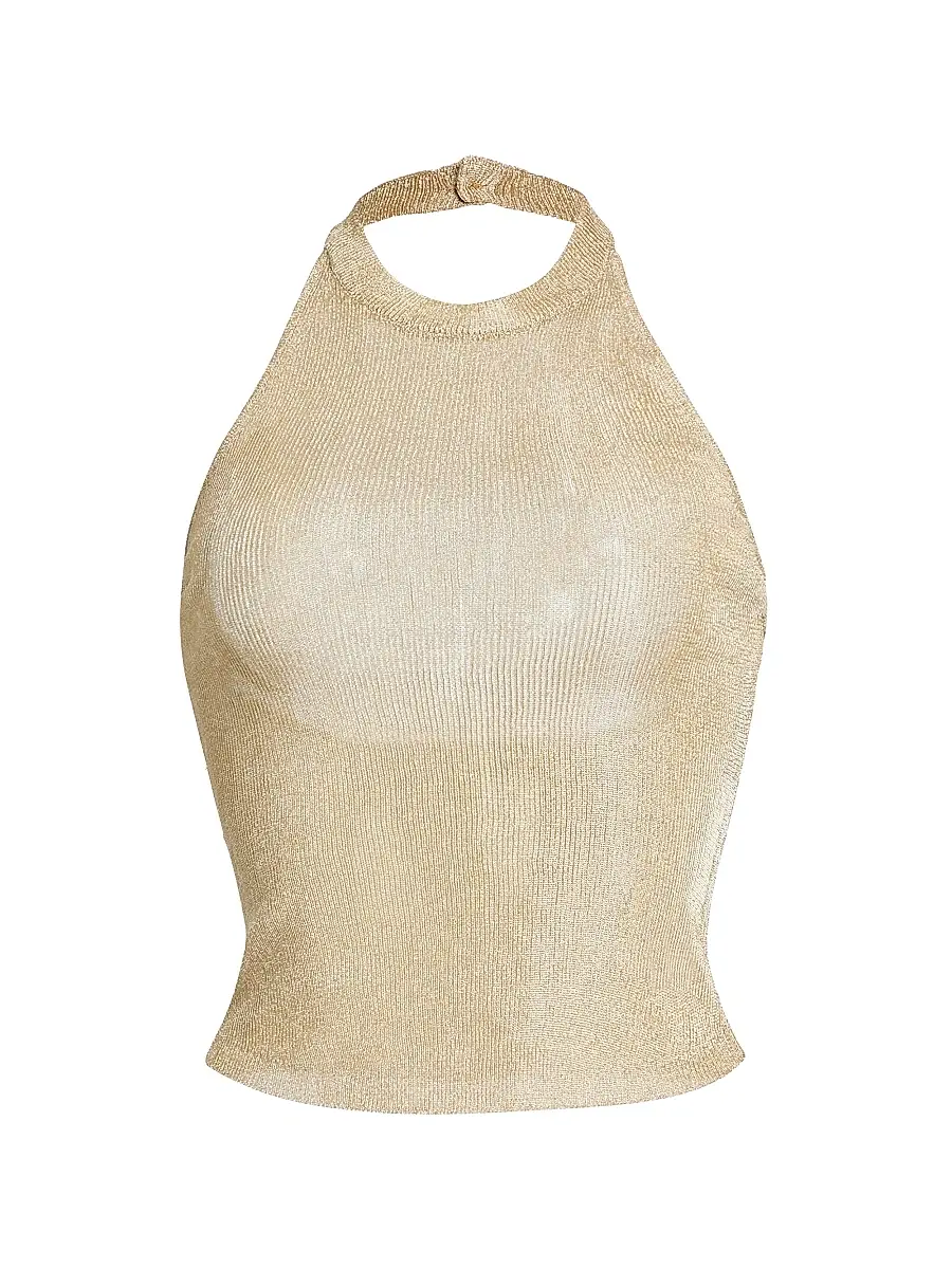 SEROYA Women's Minnie Metallic Knit Halterneck Top - Gold | Image 1 SEROYA Women's Minnie Metallic Knit Halterneck Top - Gold | Image 1