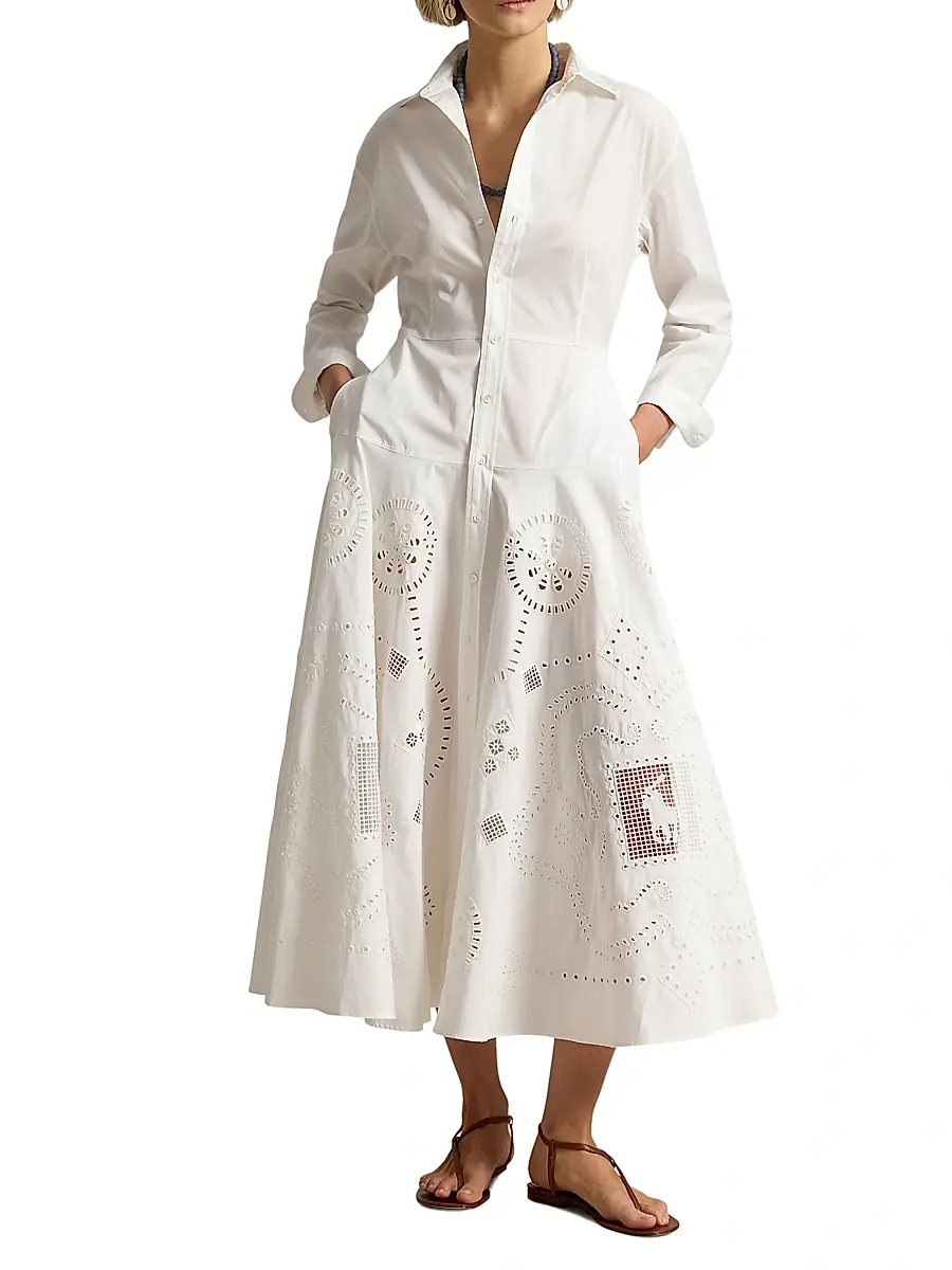Polo Ralph Lauren Women's Cotton Eyelet Shirtdress | Thumbnail 2 Polo Ralph Lauren Women's Cotton Eyelet Shirtdress | Thumbnail 2