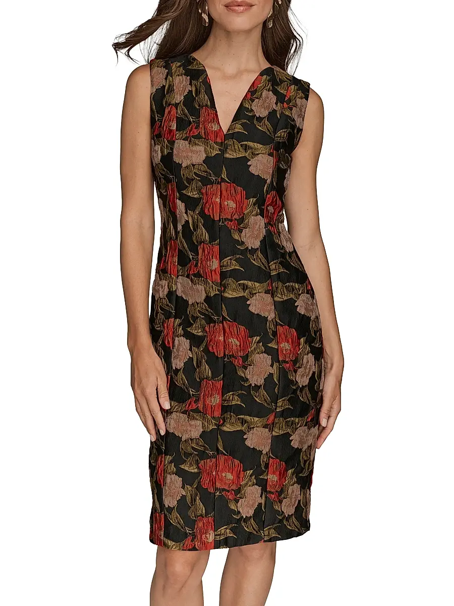 Donna Karan New York Women's Floral Jacquard Sheath Dress | Thumbnail 4 Donna Karan New York Women's Floral Jacquard Sheath Dress | Thumbnail 4