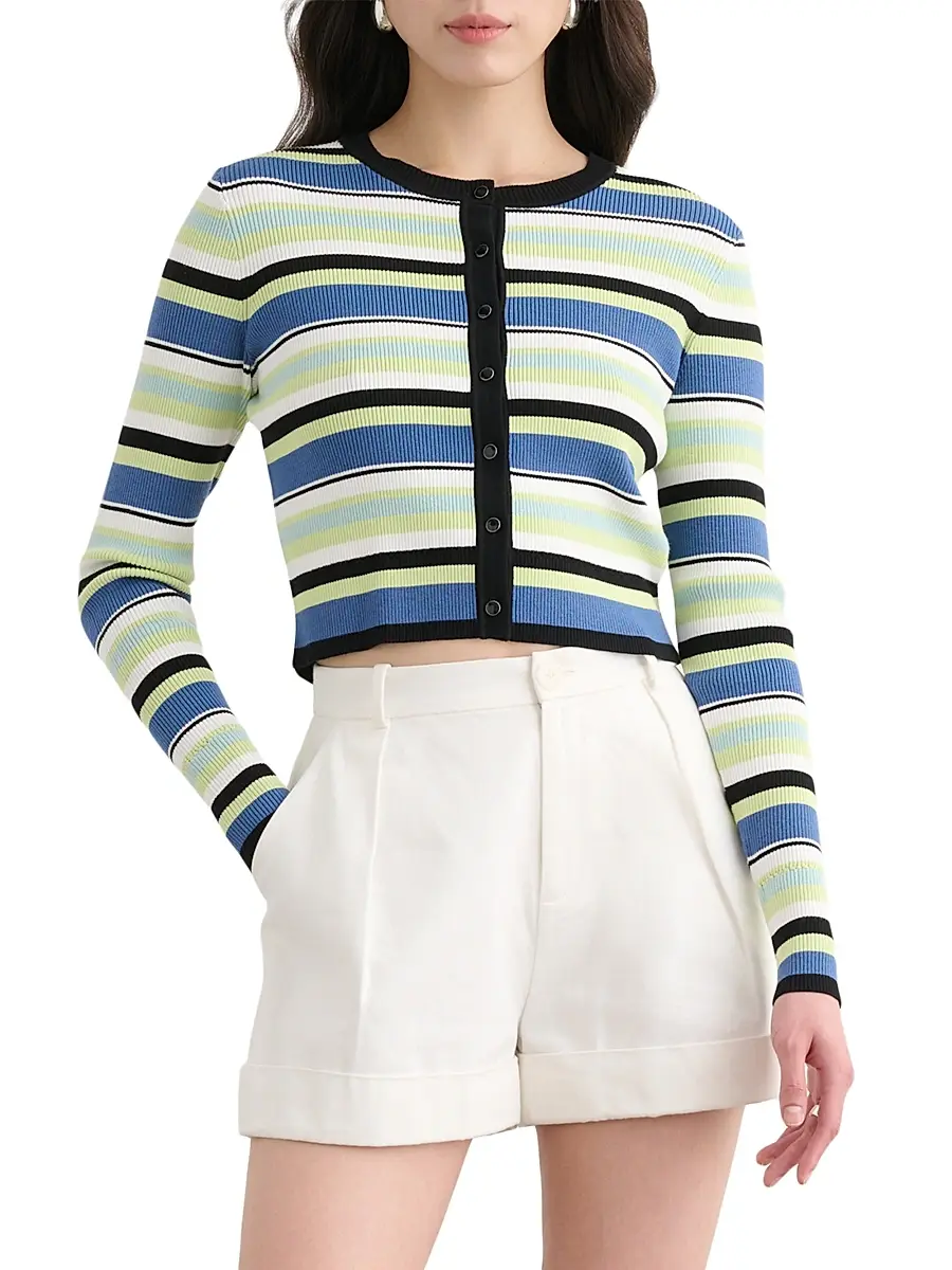 Toccin Women's Zoe Striped Fitted Crop Cardigan | Thumbnail 3 Toccin Women's Zoe Striped Fitted Crop Cardigan | Thumbnail 3