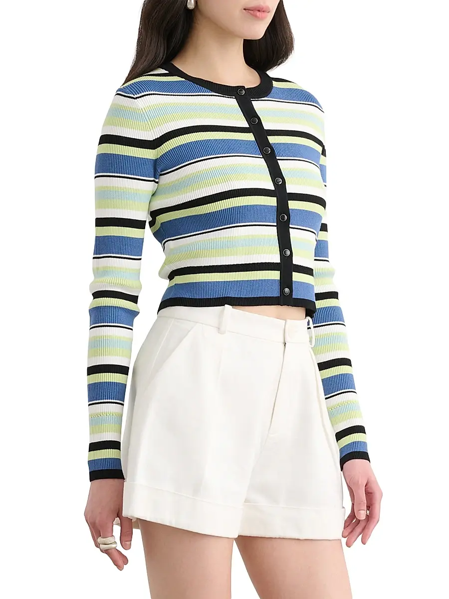 Toccin Women's Zoe Striped Fitted Crop Cardigan | Thumbnail 4 Toccin Women's Zoe Striped Fitted Crop Cardigan | Thumbnail 4
